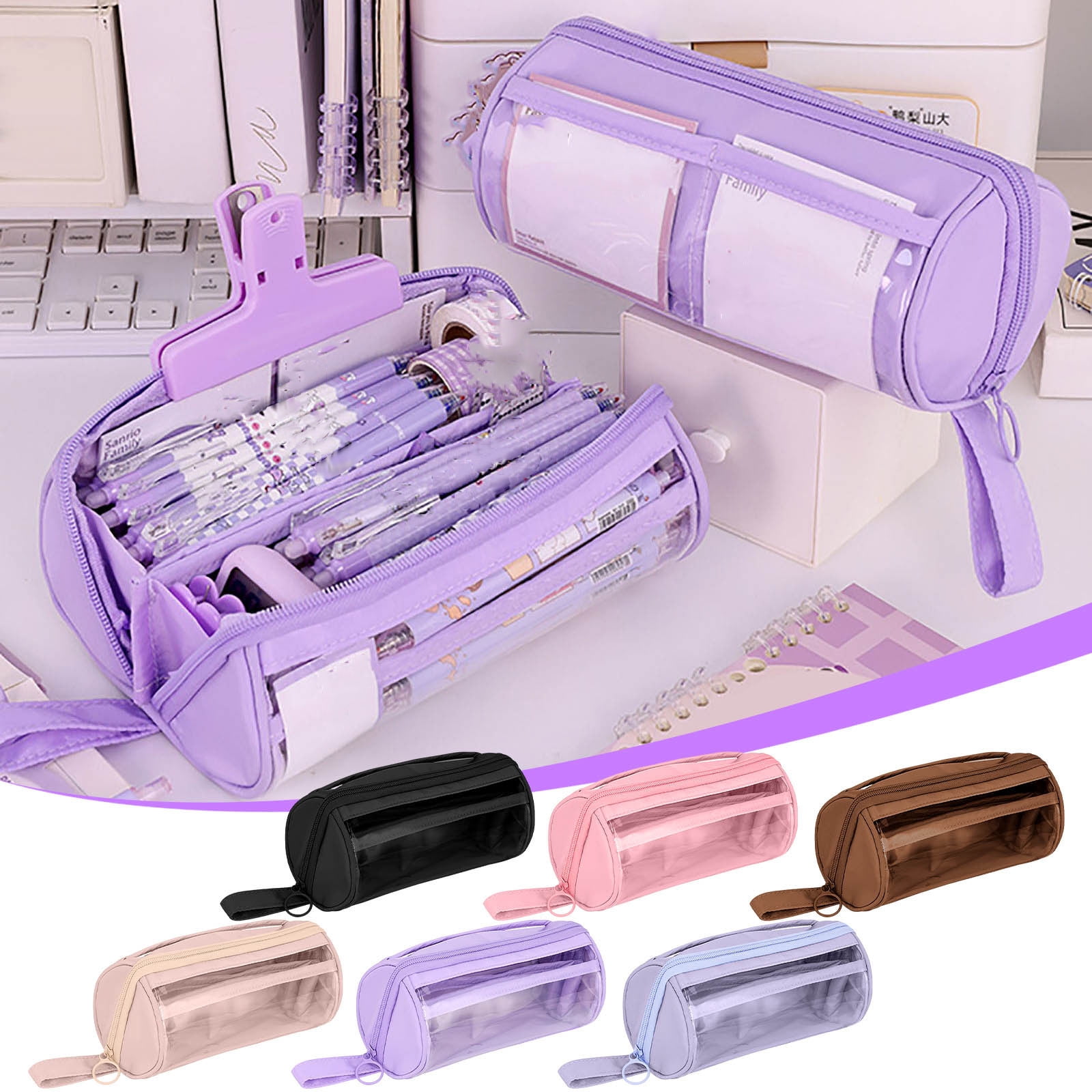 Celsvanis Pencil Case Large Capacity Pencil Pouch Pen Bag Clear PVC Multifunctional Stationery Organizer for Students Home Office White