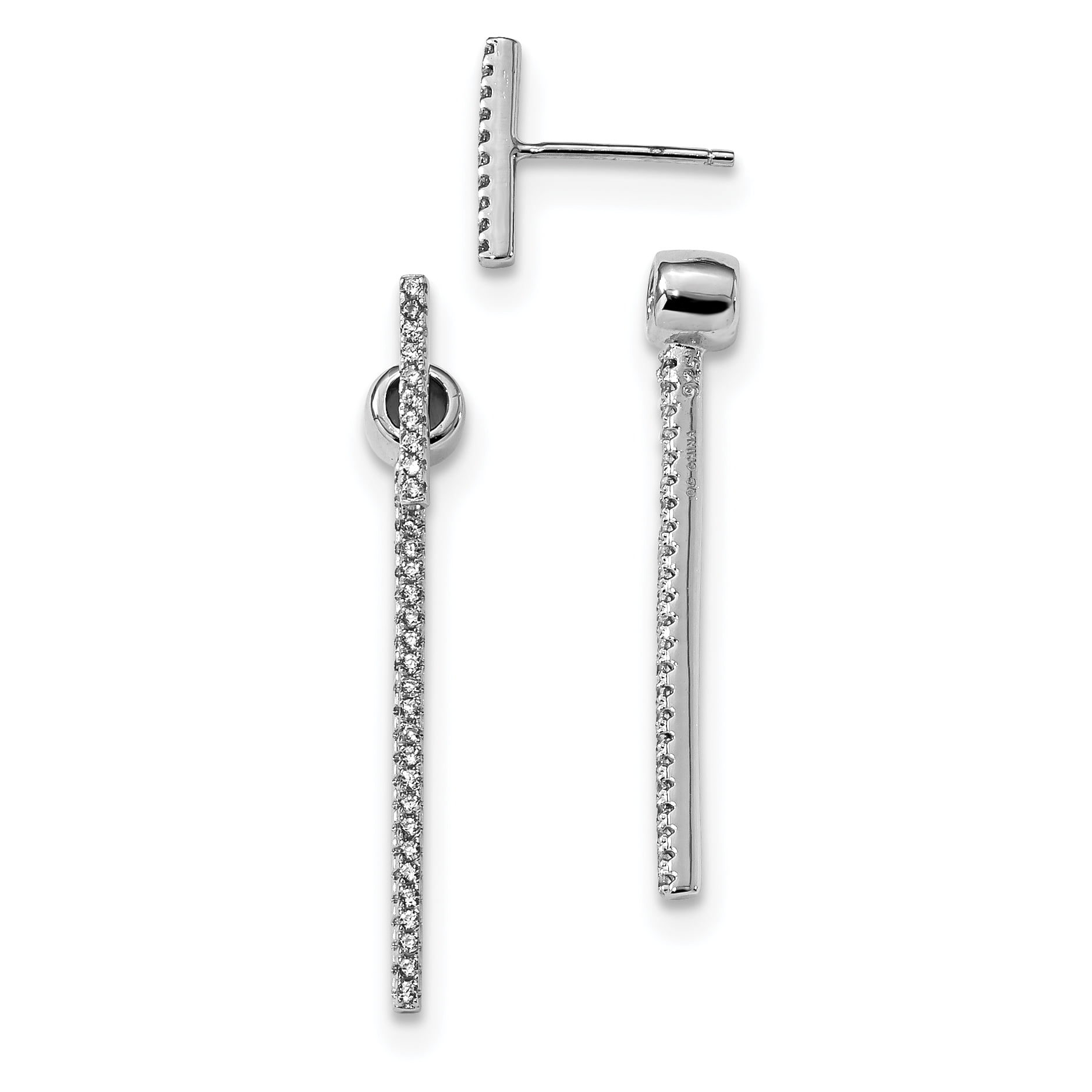925 Sterling Silver CZ Bar Dangle Post Earrings