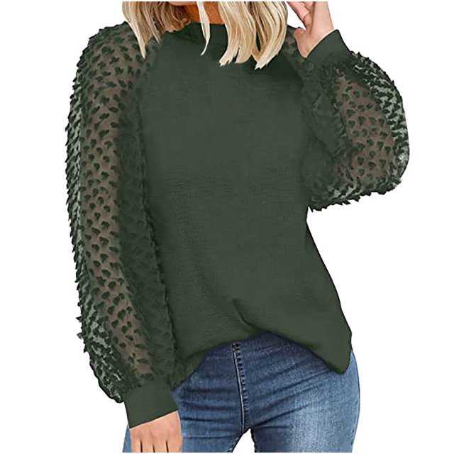 RKSTN Mode Femme Col Rond Creux Manches Longues T-Shirt Automne Blouse Unie