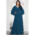 thumbnail image 3 of KOH KOH Long Cape Batwing Sleeve Modest Full Floor Length Flowy Fall Winter Elegant Evening Formal Funeral Church Wedding Guest Tall Maxi Dress Gown For Women Blue Teal X-Large US 14-16 NT117, 3 of 6