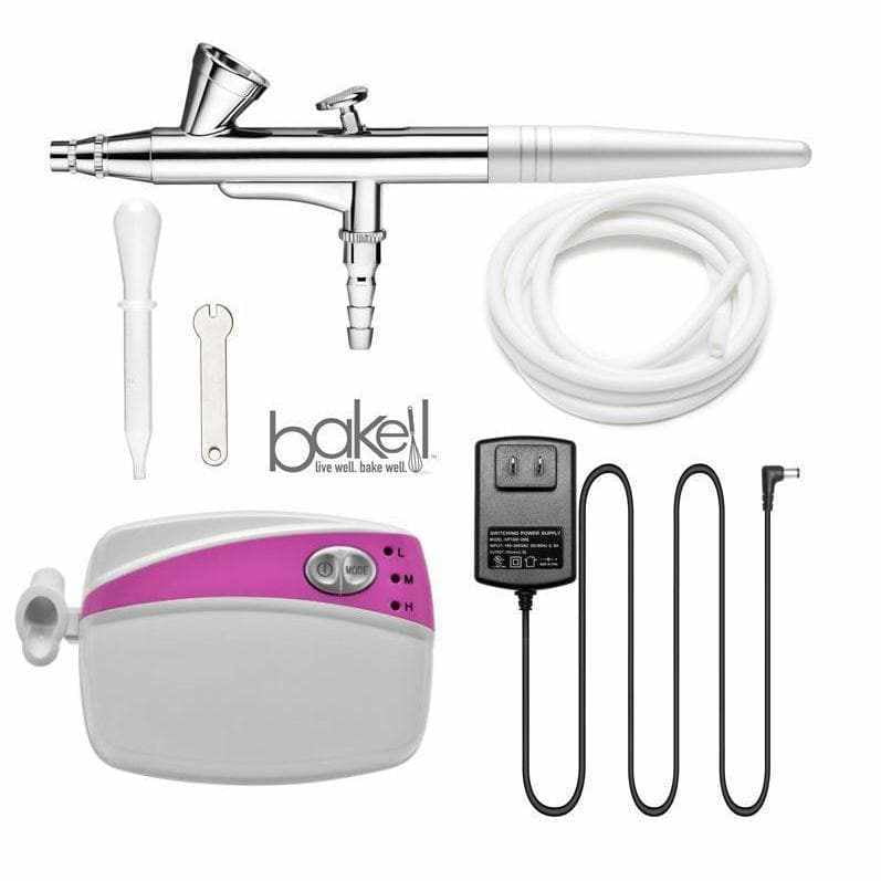 Bakell - Professional Series Airbrush Gun Kit (PINK Edition) Including Four, 4g Jars of Luster Dust for Cake Decorating, Art and Crafting!