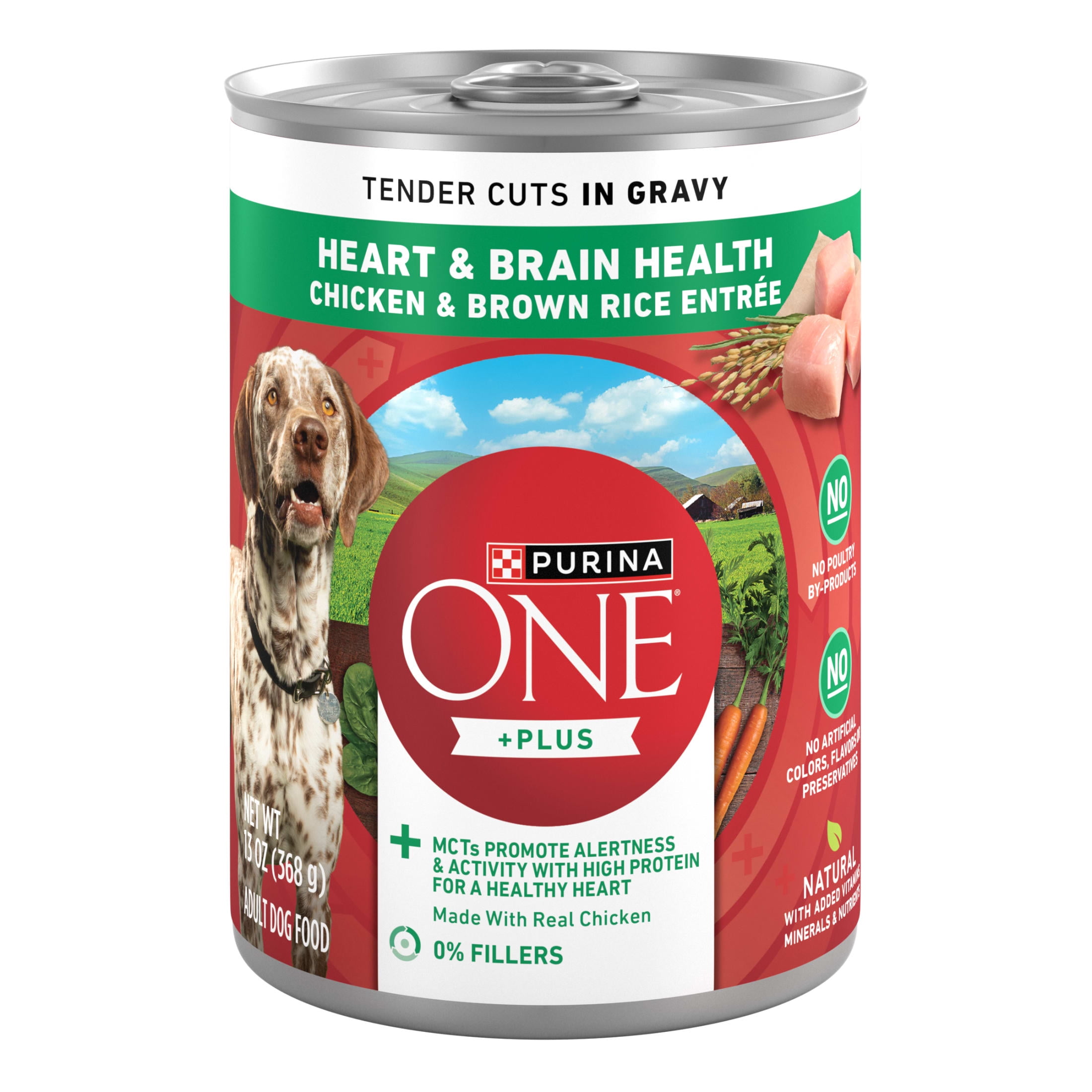 (12 pack) Purina ONE Plus Tender Cuts in Gravy Heart and Brain Chicken and Brown Rice Entree Natural with Added Vitamins and Minerals Wet Dog Food, 13 oz Can