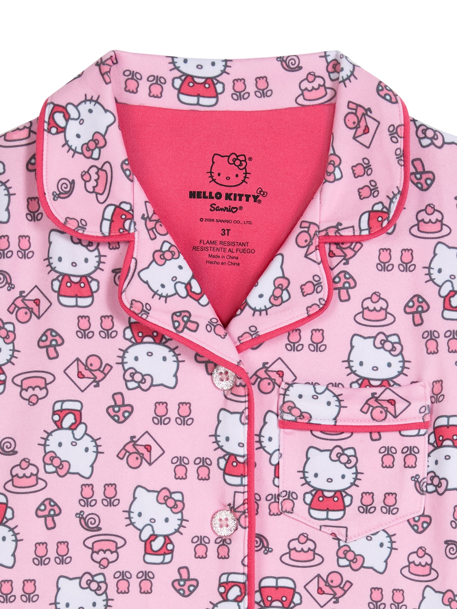 Hello Kitty Toddler Girls Short Sleeve Button Front Top and Sleep Pants, 2-Piece, Sizes 12M-5T