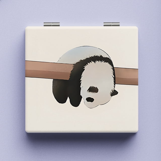 Espejo de maquillaje plegable de Panda rojo para dormitorio de niñas con tocador portátil, espejo pequeño con cinturón de mano