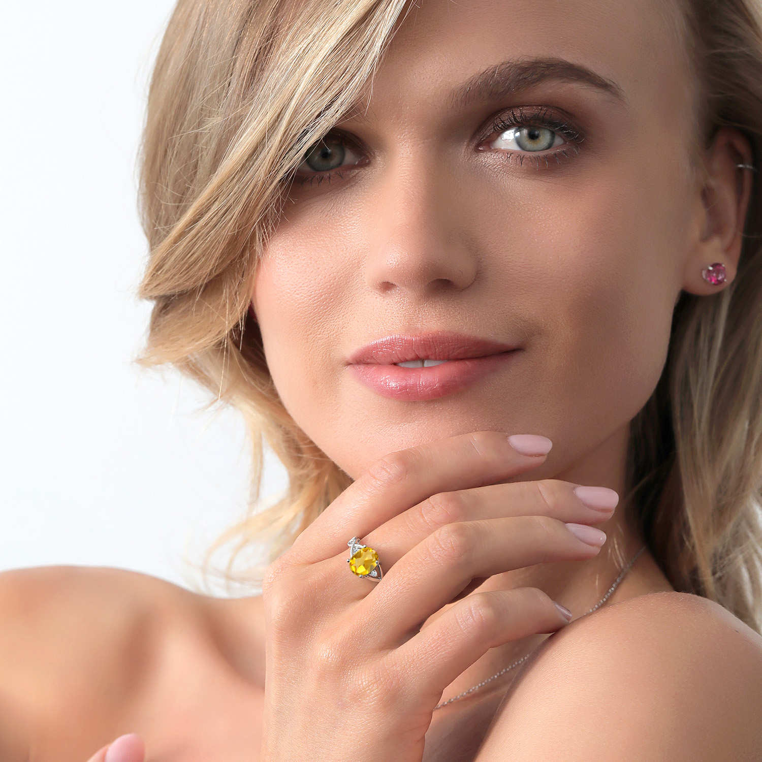 Gem Stone King 1.55 Cttw Yellow Citrine and White Topaz 3-Stone Engagement Ring for Women | 925 Sterling Silver | Three Stone Wedding Engagement Anniversary Promise Ring for Women | Size 7