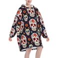 thumbnail image 2 of Mexican Skull Print Oversized Blanket Hoodie, Wearable Blanket Adult For Women Men And Teenager, Super Soft Warm Flannel Fluffy Hooded Blankets Sweatshirt With Big Pocket, 2 of 8