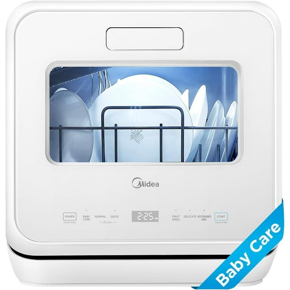 Midea Portable Countertop Dishwasher, 5-Liter Tank, Auto Open Door, 5 Wash Programs, UV Hygiene, White