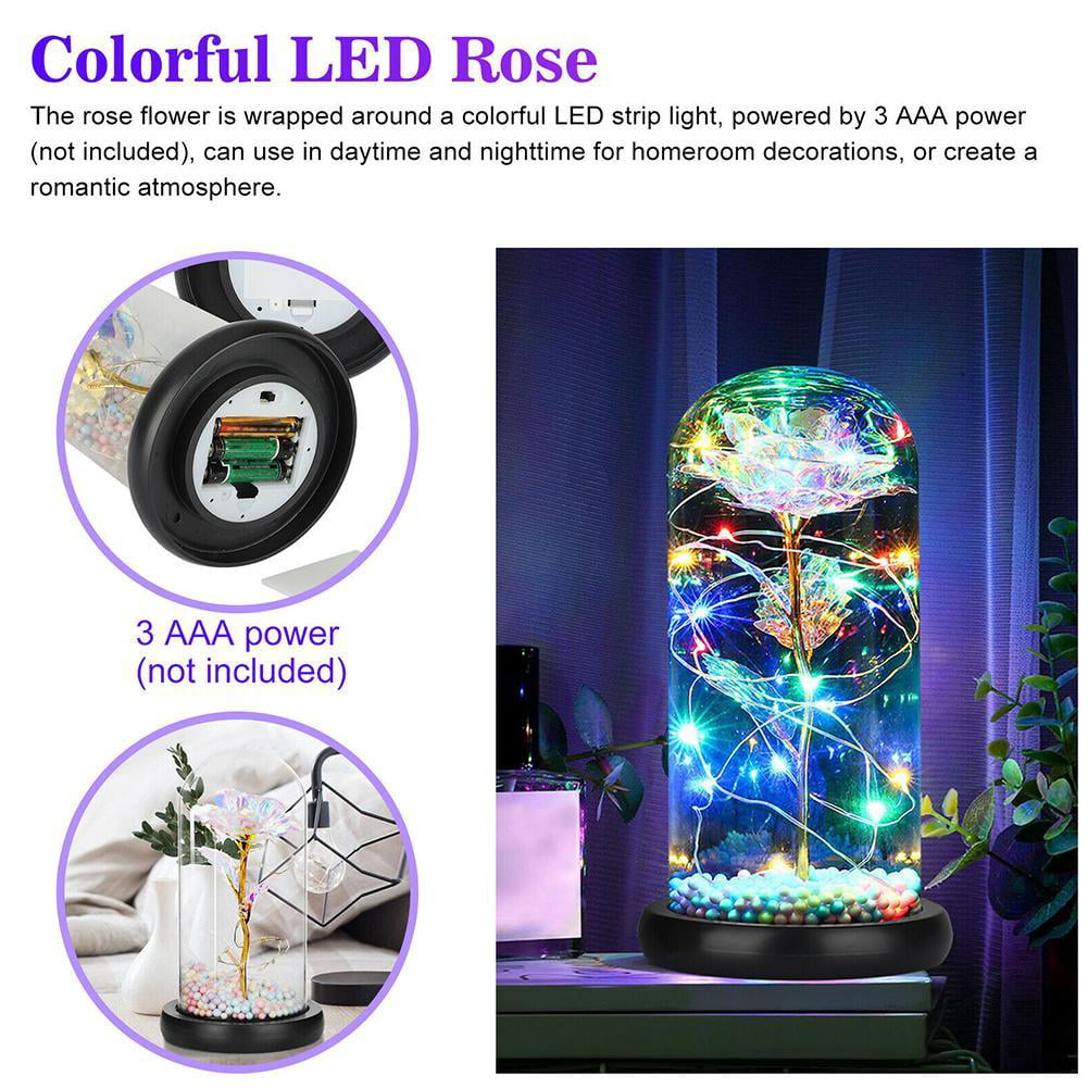 Galaxy Rose Flower In Dome Glass LED Night Light Valentine's Day Xmas Decor Gift 
