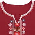 thumbnail image 3 of longantii Embroidered Tops for Women 3/4 Sleeve Boho Cotton Linen Shirts Plus Size V Neck Tunic Peasant Clothes Red XXL, 3 of 8