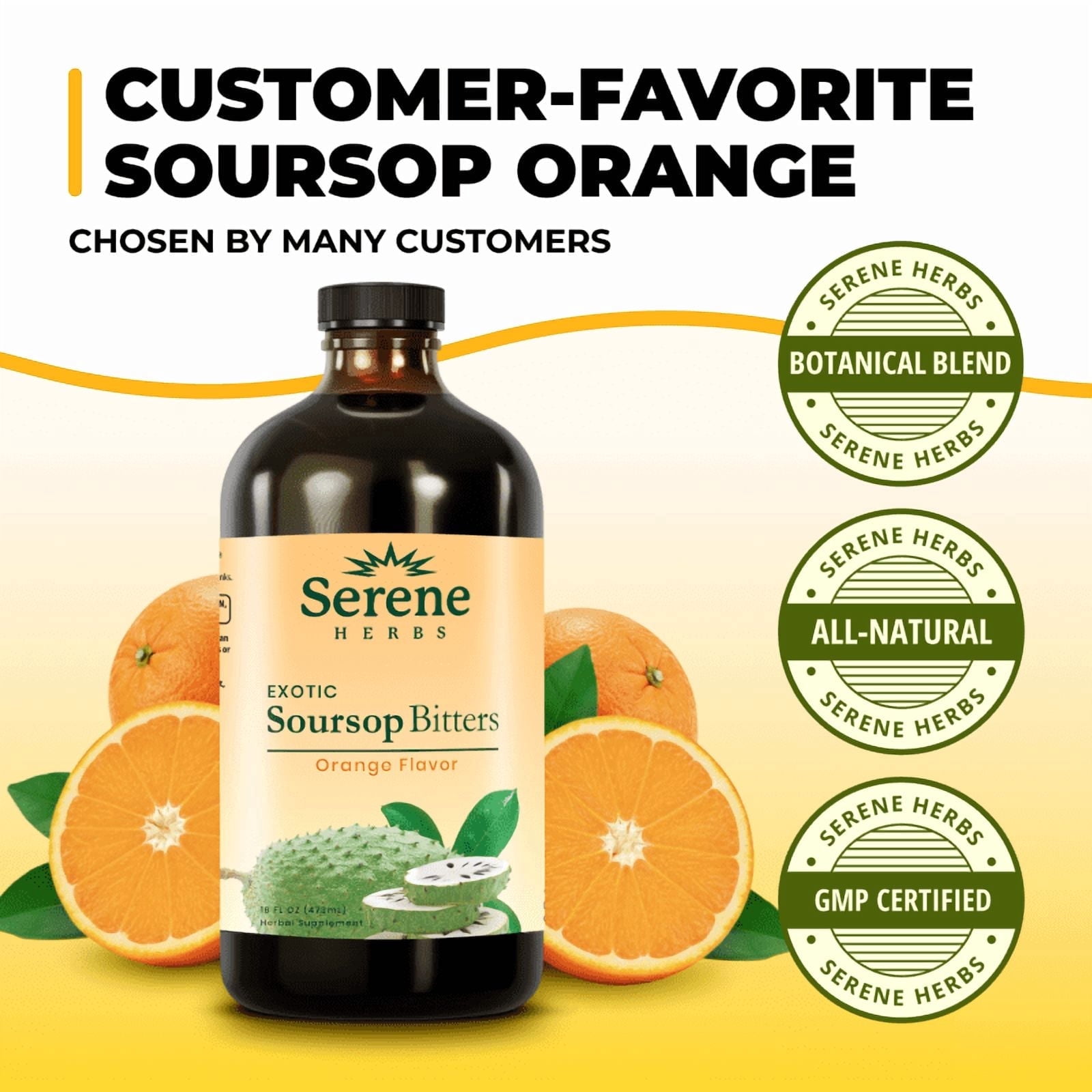 Serene Herbs Soursop Bitters Orange Flavor – Traditional Herbal Liquid Supplement, 16 fl oz