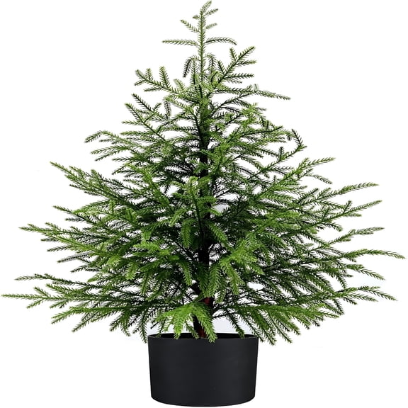 LAMIRO 24 Inch Artificial Christmas Tree Real Touch Norfolk Pine Tree Uv Resistant Artificial Pine Outdoor Plants for Front Porch Decor Fake Greenery Outdoor Plants Realistic Faux Indoor Tree
