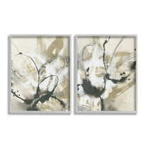 Stupell Industries Beige & Black Splatter Abstract Painting Gray Framed Art Print Wall Art, 16 x 20, Set of 2