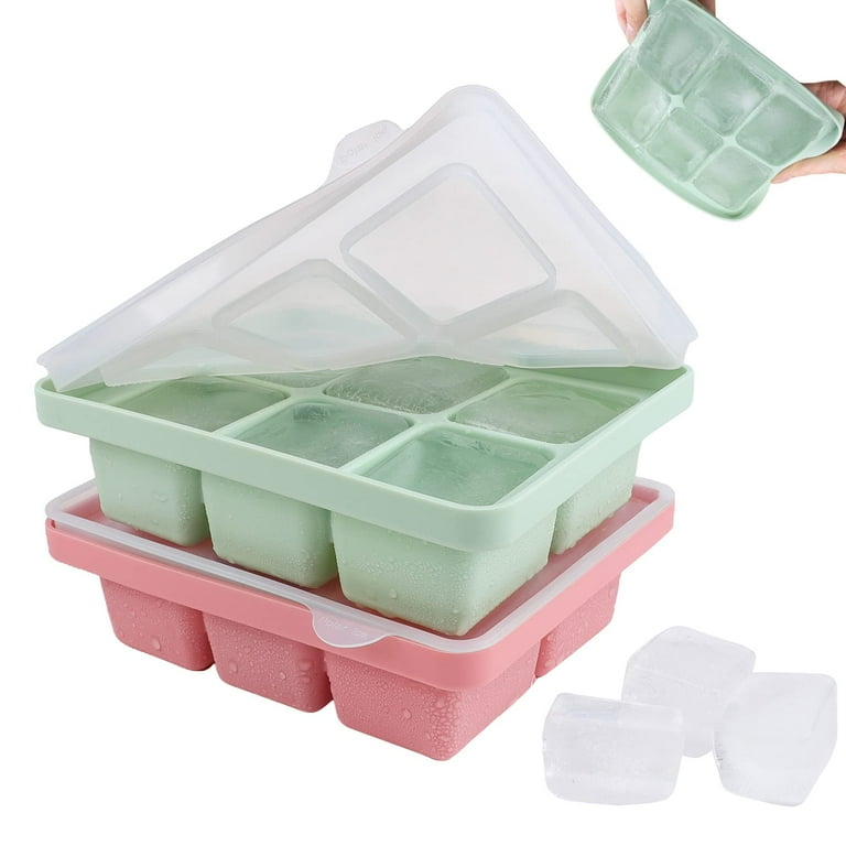 KissDate Ice Cube Tray with Lid 2 Pack 12 Cubes, Silicone Large
