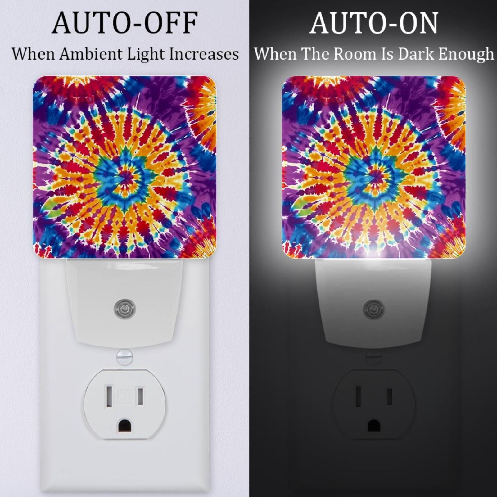 PhooArto Tie Dye Circles Patterns Plug in LED Night Light Auto Sensor Dusk to Dawn Decorative Night for Bedroom, Bathroom, Kitchen, Hallway, Stairs, Baby's Room, Energy Saving