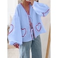thumbnail image 4 of Pudcoco Chemises à Manches Longues pour Femmes Broderie Cœur à Carreaux Nœud devant Blouses Mode Printemps Été Hauts Décontractés, 4 of 9