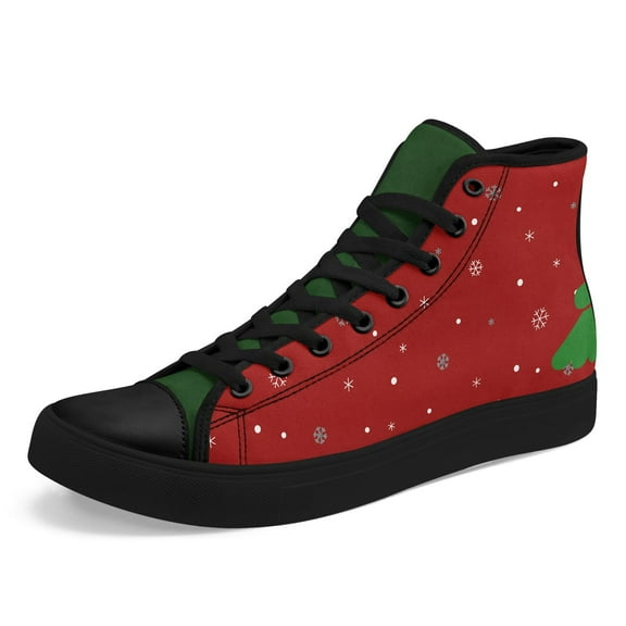 Coolcustomize Men's Plus Size Christmas High-Top Sneakers - Red & Green Plaid-Like Tree Print (Maroon/Green) Lace-Up Winter Shoes, All-Season Casual Boots for Holiday Parties - Festive Gift Footwear