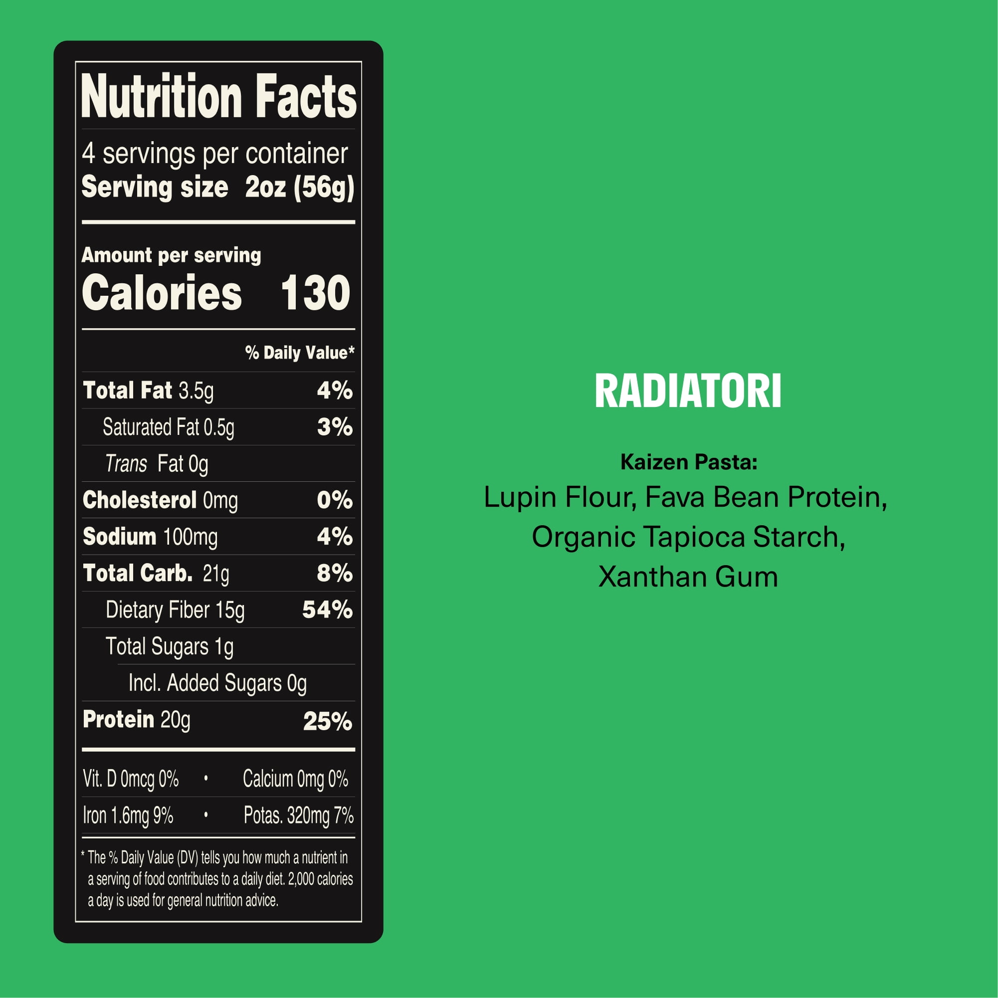 Kaizen Low Carb Keto Pasta Radiatori - High Protein (20g), Gluten-Free, Keto-Friendly (6g Net), Plant-Based Lupini Noodles made w/High Fiber Lupin Flour - 8 ounces (Pack of 3)
