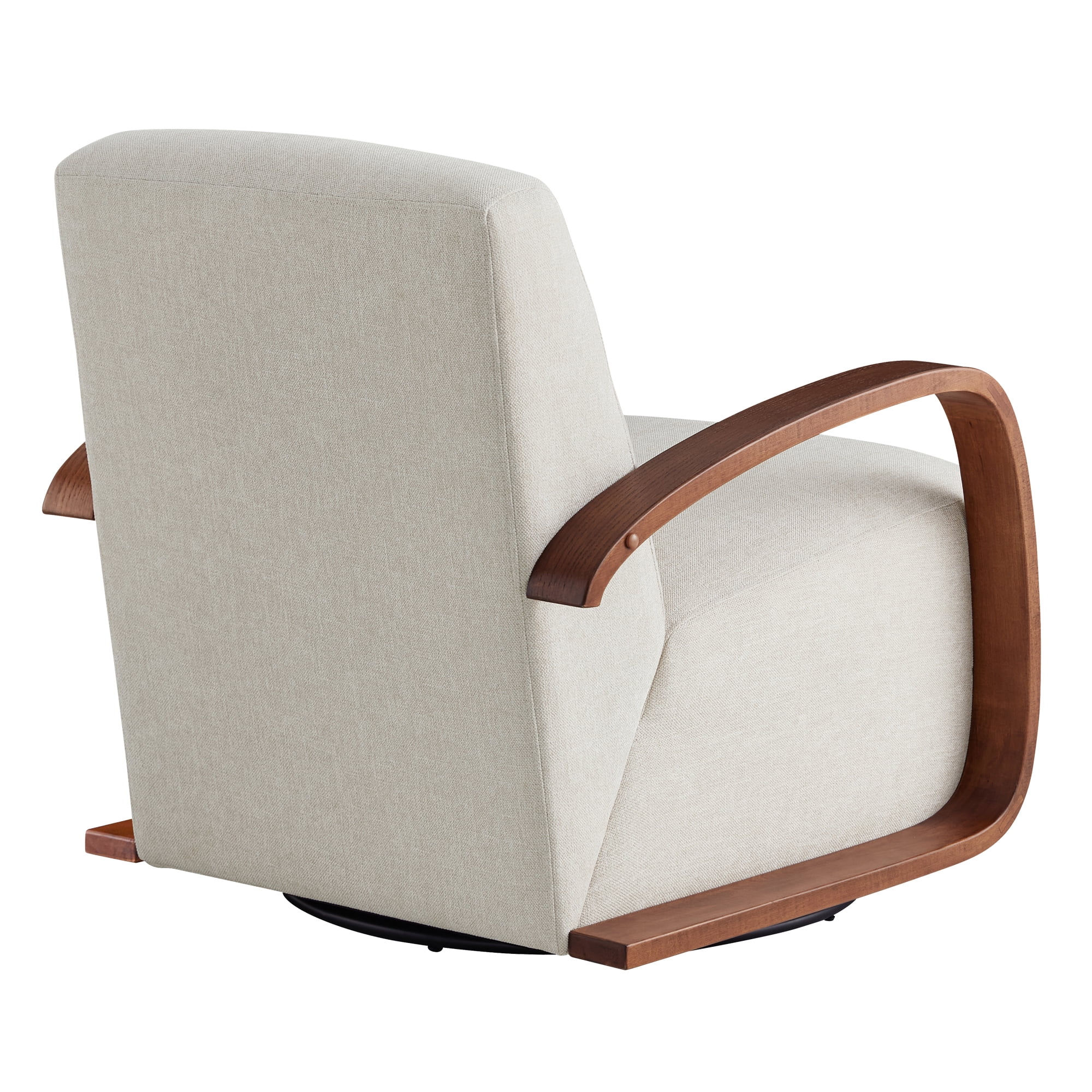 Spruce & Spring Modern Swivel Accent Chair with U-Shaped Wood Arms Single, Linen&Walnut
