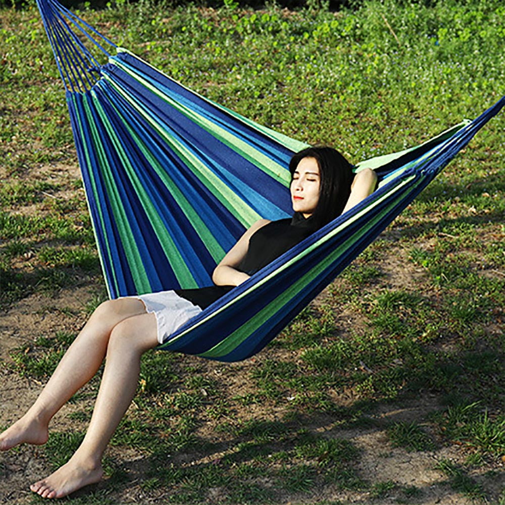 New Canvas Fabric Double Spreader Bar Hammock Outdoor Camping Swing Hanging Bed 