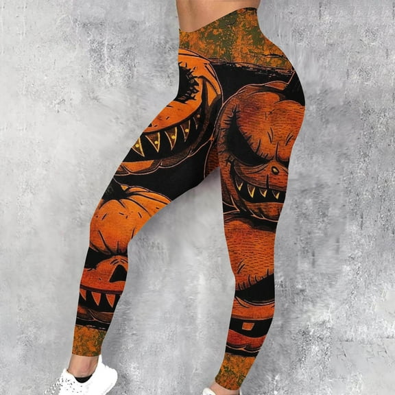 DDAPJ pyju Halloween Pumpkin Leggings for Women Novelty Holiday Tights Buttery Soft Workout Yoga Pants Lightweight Casual Milk Silk Legging Clearance Sales Black M