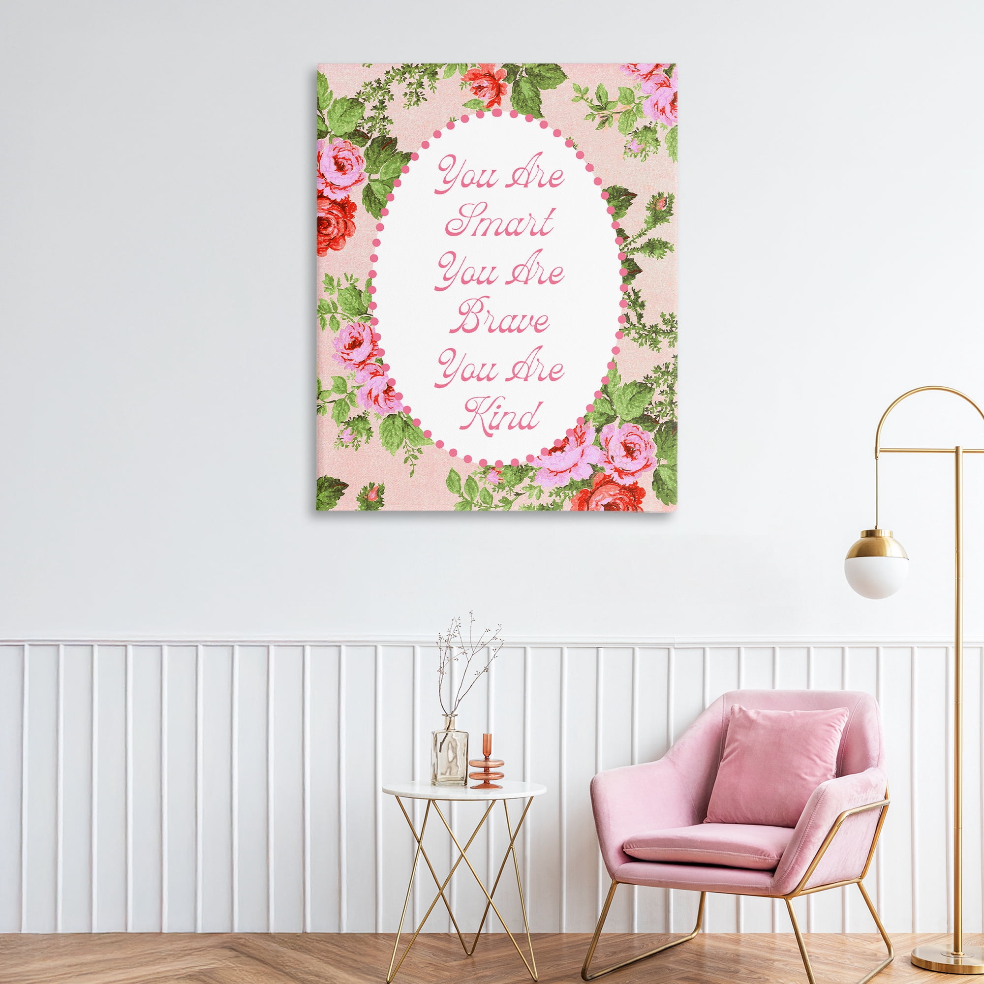 Stupell Industries Smart Brave & Kind with Vintage Florals Canvas Wall Art, design by Lil' Rue