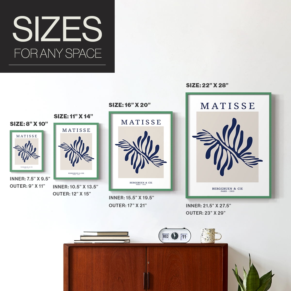 Matisse CDXI in Green Solid Wood Framed Print No Nail Hanging