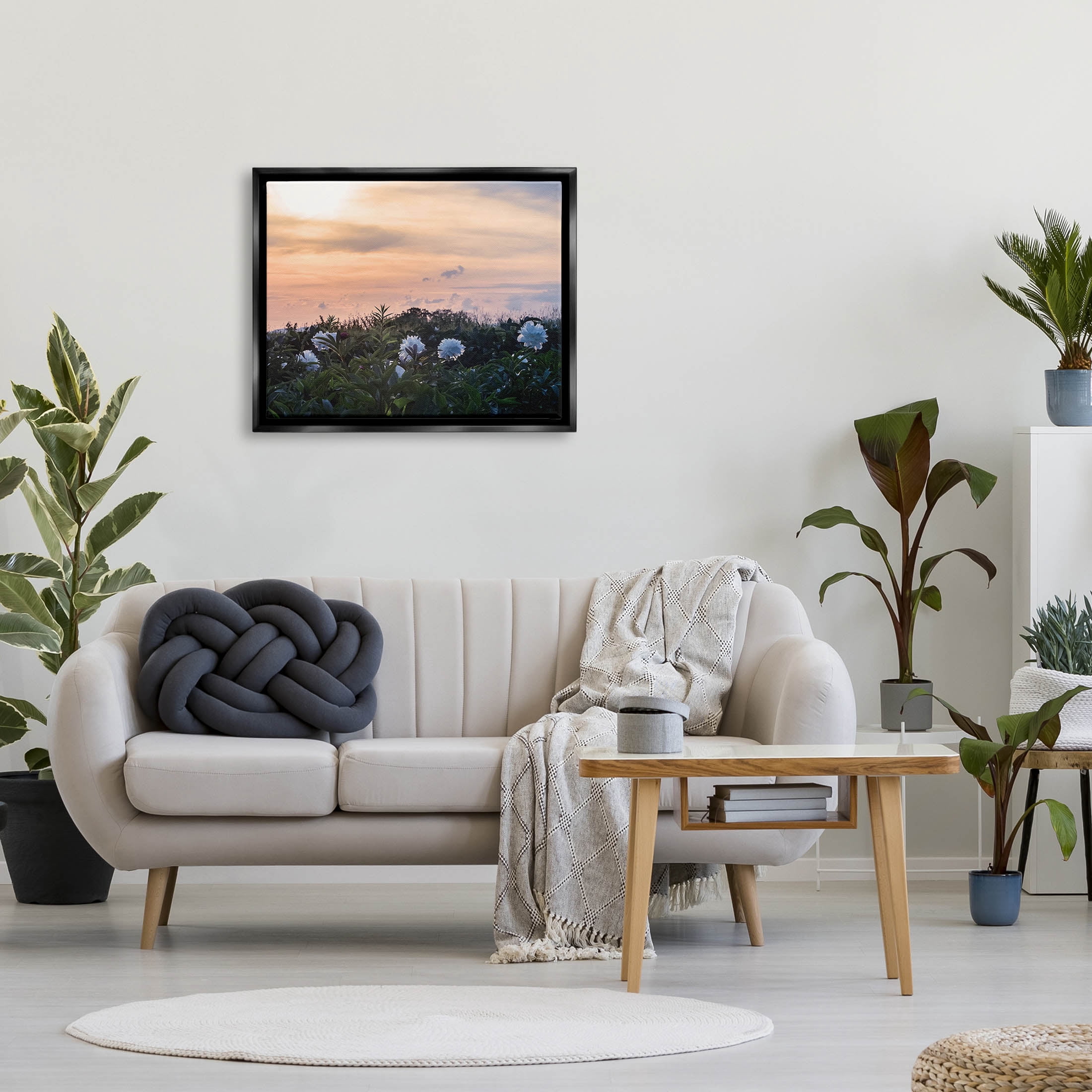 Wildflower Blossoms Sunset Sky Landscape Photograph Jet Black Framed Art Print Wall Art