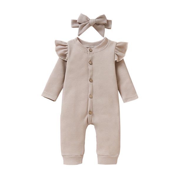 Kiapeise Newborn Baby Girl Ruffle Romper Knit Sweater Onesie Jumpsuit