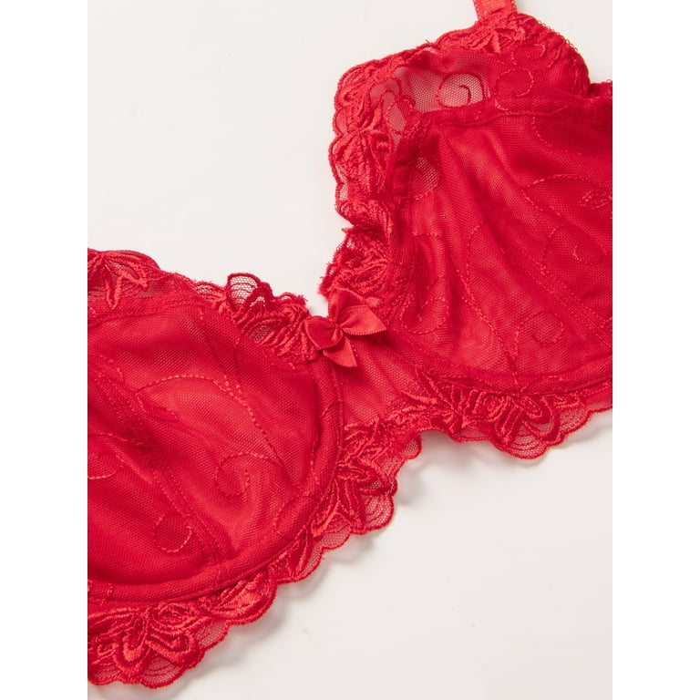 Deyllo Women's Sheer Lace Non Padded Full Cup Underwire Plus Size Bra, Red  34DD 