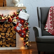 AuroraX Lights Up Red Knitted Christmas Stocking Traditional Plush Large Embroidered Reindeer Stockings 18" for Xmas Hanging Decor(Red)