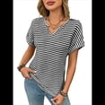 thumbnail image 3 of Blusas Elegantes e Informales de Corta para Mujer, Modernas, de Verano, con Cuello en V, Holgadas y A Rayas. Negro S, 3 of 9