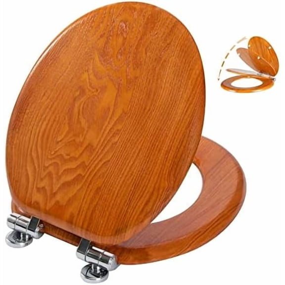 Wood Veneer Natural Toilet Seat with Quiet Close,Easy Clean, Quick-Release Hinges(Round,Wood)