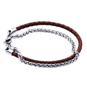 Arista Franco Chain and Brown Leather Men's Bracelet in Stainless Steel, 8"