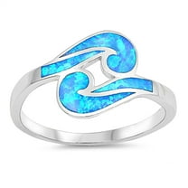 CHOOSE YOUR COLOR Blue Simulated Opal Dainty Boho Criss Cross Wave Sterling Silver Band CZ Female Size 9