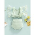 thumbnail image 4 of Baby Girls Summer Outfit, Patchwork Flare Sleeve U-Neck Crop Tops + Ribbed Pantie Set for Toddlers, 3-24 Months, 4 of 8
