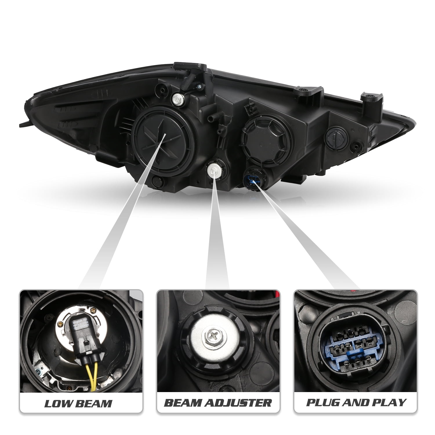 For 2017 2018 Hyundai Elantra Factory Halogen Projector Black Headlight Set Pair