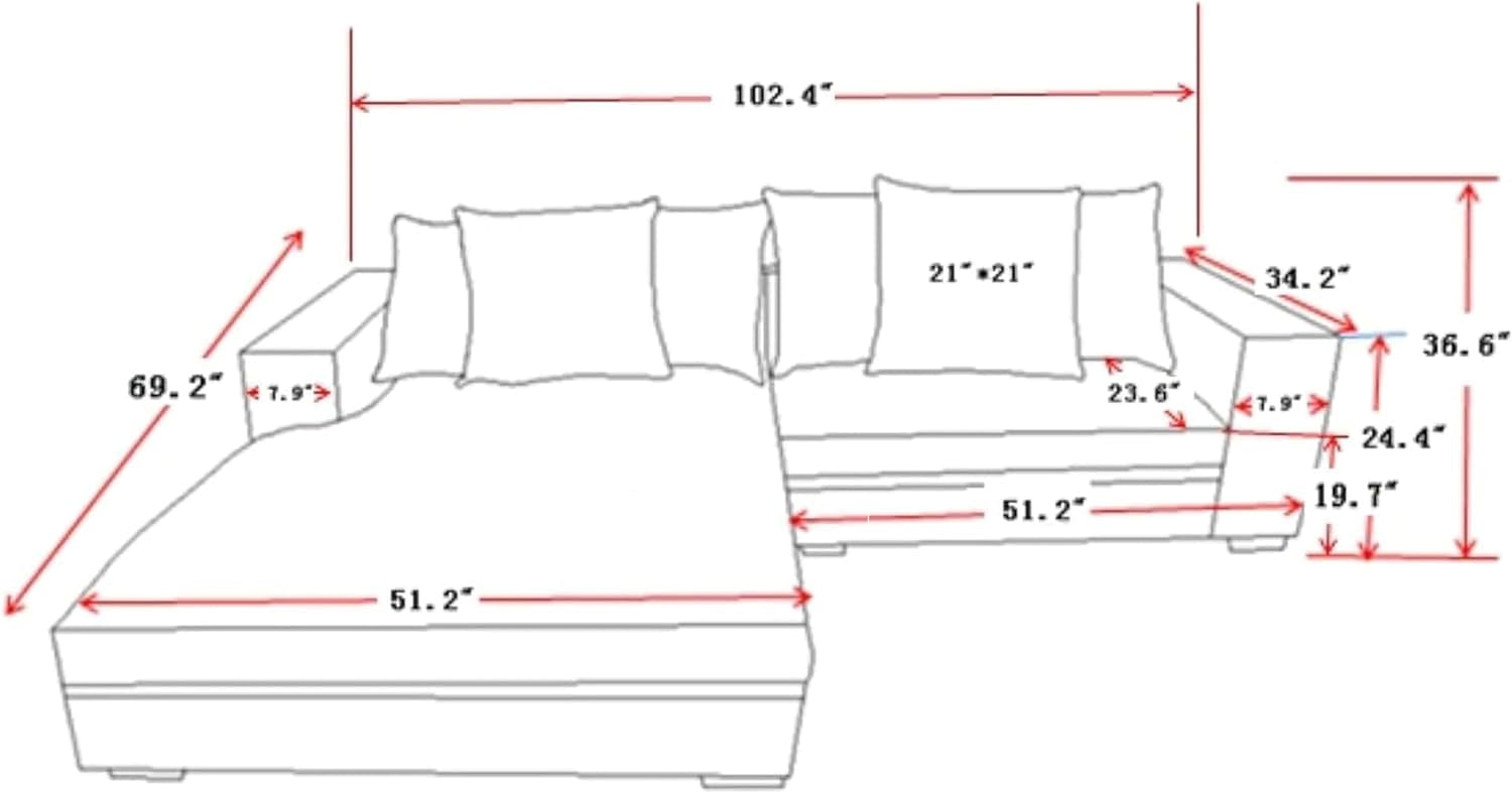US Pride Furniture Luxe Oversized Two-Piece Sectional Couches for Living Room L Shaped Sofa with Chaise Upholstered with Corduroy Fabric Facing Left Ivory