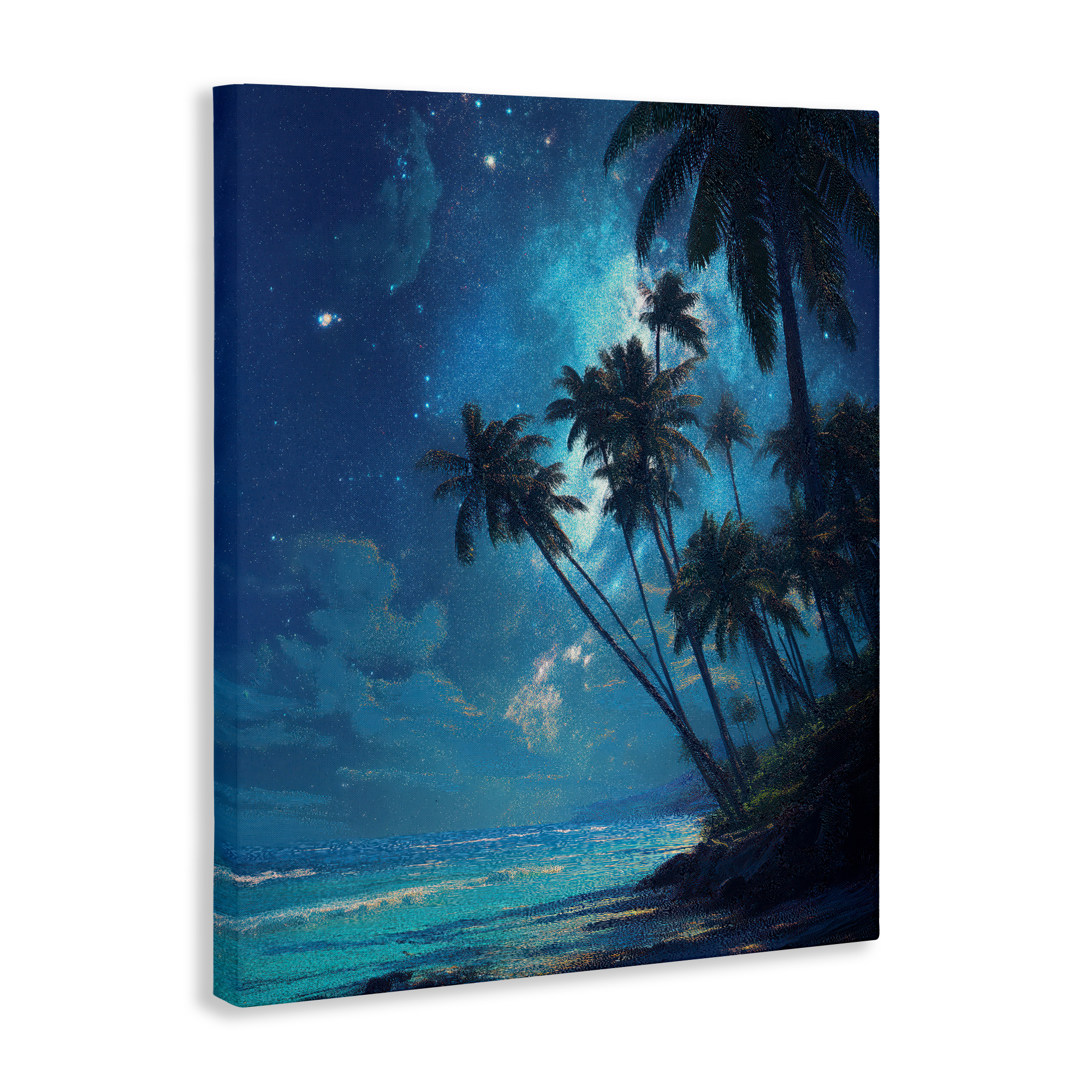 Moonlit Beach Palm Trees Canvas Wall Art, design by Ziwei Li