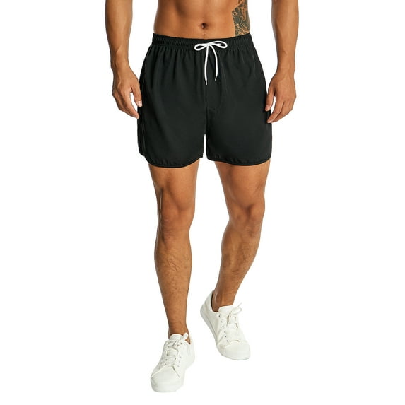 Franhais Men's Quick Dry Sports Shorts, Solid Color Drawstring Elastic Waist Breathable Boxer Short Pants for Fitness, Running
