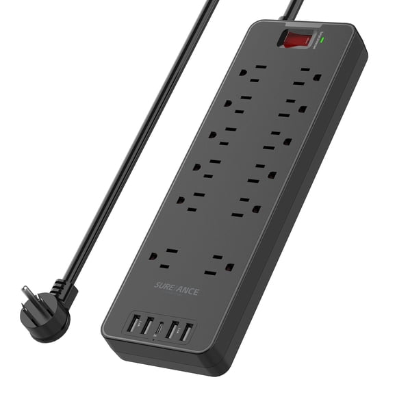 Protector contra sobretensiones, regleta de alimentación SUREANCE, 12 salidas y 5 puertos USB