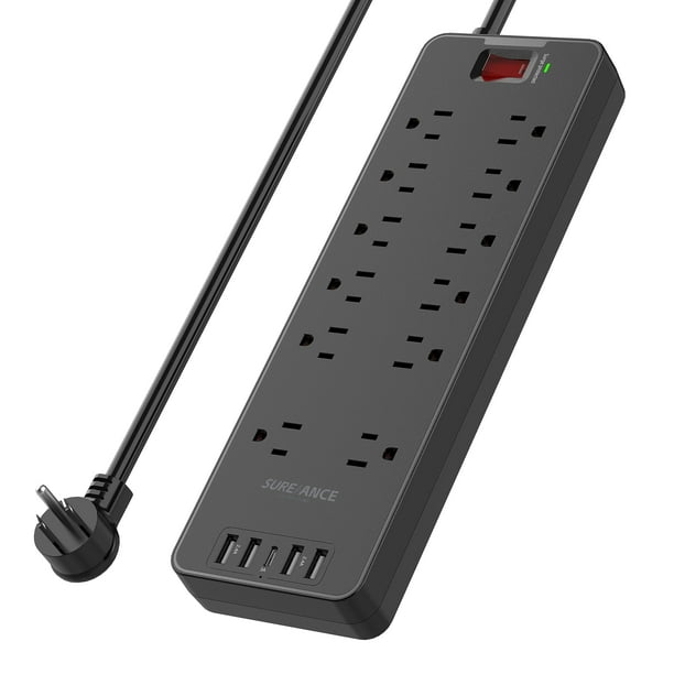 Protector contra sobretensiones, regleta de alimentación SUREANCE, 12 salidas y 5 puertos USB