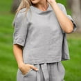 thumbnail image 4 of Pyhlmscde Women's Fashion Cotton And Linen Round Neck Casual Solid Color Two Piece Set, Two Piece Sets for Women, Lounge Sets for Women, Women Fall Clothes, 4 of 5