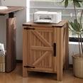 thumbnail image 5 of Accreate Farmhouse Nightstand with USB Charging Station, Rustic Bedside Table with Charging Station & Sliding Barn Door, 18" Modern Two-Tier Nightstand for Bedroom, Night Stand, 5 of 7