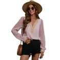 thumbnail image 2 of hirigin Women's Lace V Neck Tops, Casual Long Sleeve Solid Color Swiss Dot Loose Tunic Shirts, 2 of 5