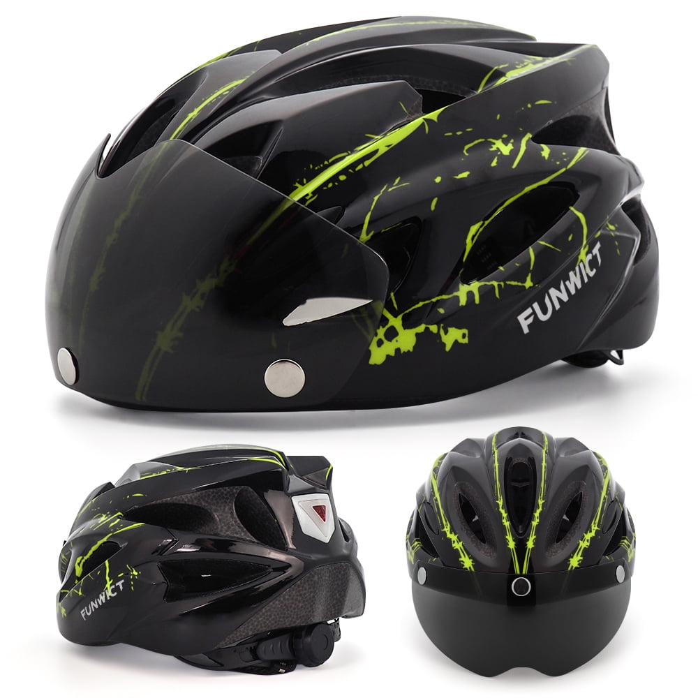 FUNWICT Bicycle Helmet with Light and Magnetic Goggles Lightweight Bike Helmet for Adult Men Women