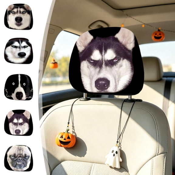 Homellea Husky Dog Car Headrest Covers, 9.84 Inch Double-Sided Printed Stretch Fabric Seat Head Rest Protectors for Cars, Trucks, SUVs, Interior Decor and Auto Accessories Set