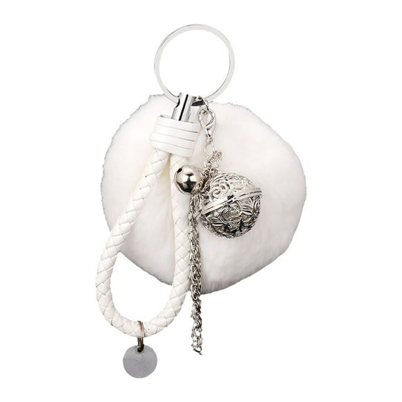 Porte-clés Pendentif Décontracté Décoration Porte-Clés Pendentif Suspendu Décoratif Boule de Cheveux Sac à Main Sac à Dos Sac Porte-Clés Décoratif Portable Anti-Perte Extérieur Blanc