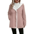 thumbnail image 2 of Women's Long Sleeve Hooded Jacket, Mid-Length Fleece Lined Coat with Pockets, Solid Color Casual Outerwear for Women, Soft Plush Inner Lining Winter Jacket, Comfortable Warm Zip Up Hooded Coat Pink L, 2 of 9