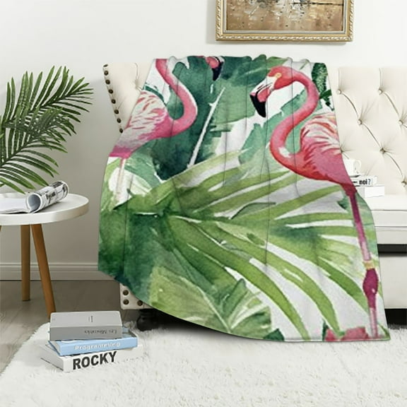BCIIG Flamingos Tropical Leaves Warm Lightweight Blanket Soft Fleece Blankets Throw Blanket All Seasons Excellent Hand Feel Blanket 40x50in