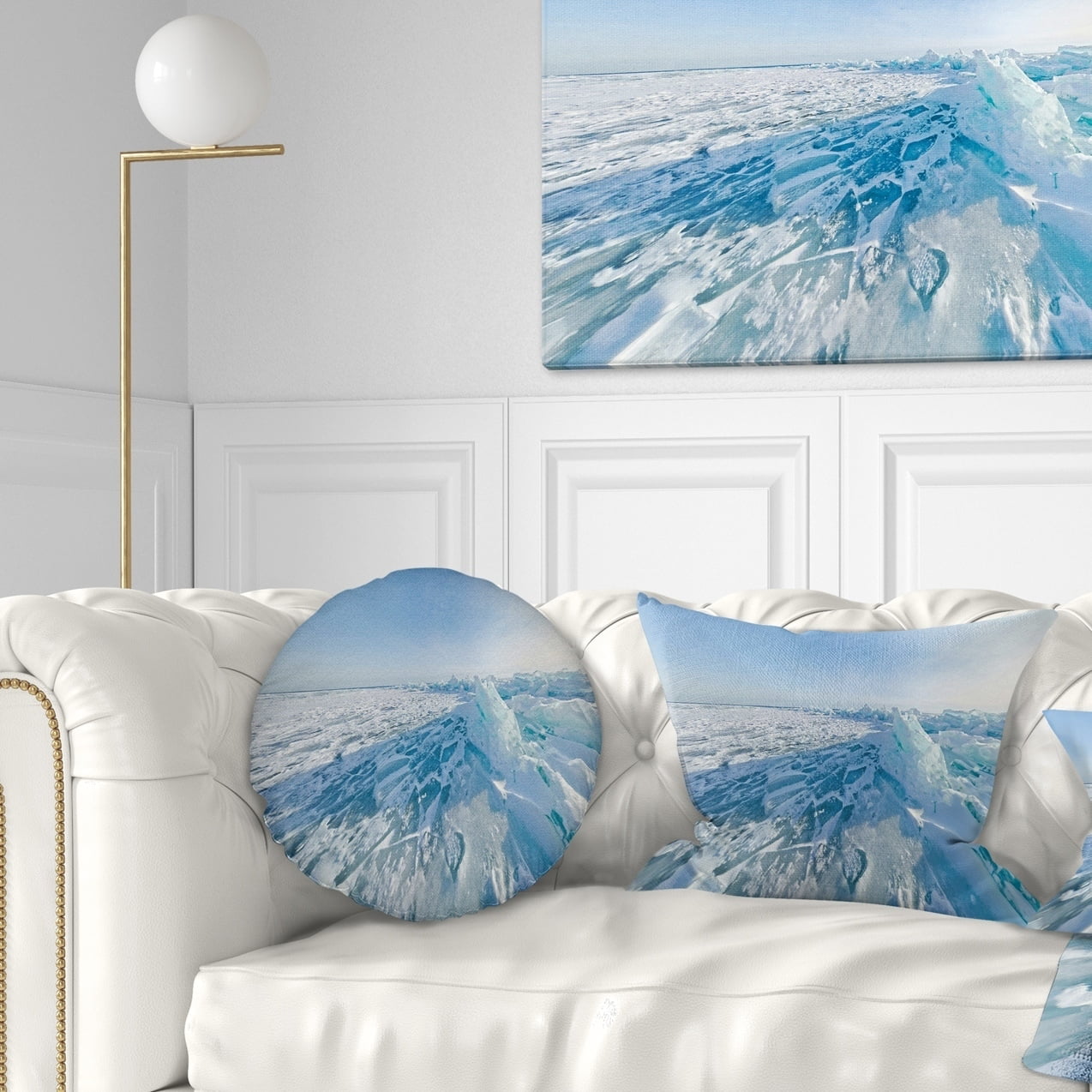 Sofa Designart CU11736-16-16 Ice Hummocks in Lake Baikal Siberia Landscape Printed Cushion Cover for Living Room 16 x 16, Throw Pillow 